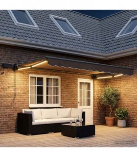 vidaXL Manual Retractable Awning with LEDs Taupe
