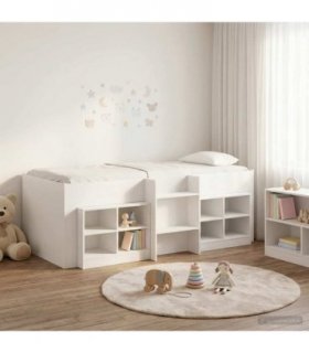 vidaXL Loft Bed Frame with Cabinet 3 pcs White Engineered Wood
