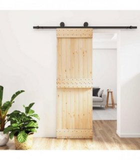 vidaXL Sliding Door Natural and Black 70 x 210 cm Solid Pine Wood