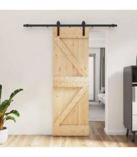 vidaXL Sliding Door Natural and Black 70 x 210 cm Solid Pine Wood