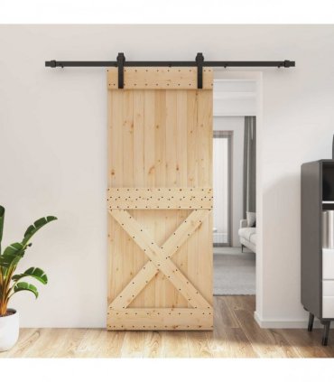 vidaXL Sliding Door Natural and Black 85 x 210 cm Solid Pine Wood