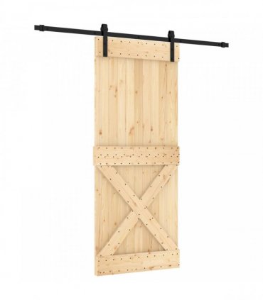 vidaXL Sliding Door Natural and Black 85 x 210 cm Solid Pine Wood