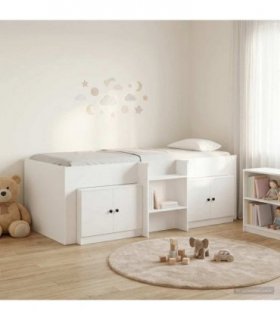 vidaXL Loft Bed Frame with Cabinet 3 pcs White Engineered Wood