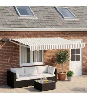 vidaXL Manual Retractable Awning with LEDs Light Grey and White