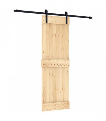 vidaXL Sliding Door Natural and Black 70 x 210 cm Solid Pine Wood
