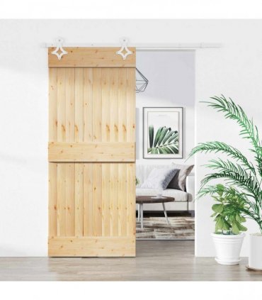 vidaXL Sliding Door Natural and White 90 x 210 cm Solid Pine Wood