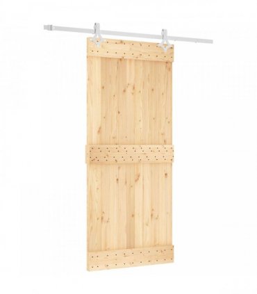 vidaXL Sliding Door Natural and White 90 x 210 cm Solid Pine Wood