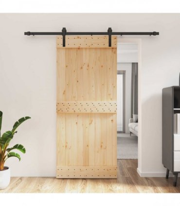 vidaXL Sliding Door Natural and Black 90 x 210 cm Solid Pine Wood