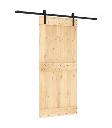 vidaXL Sliding Door Natural and Black 90 x 210 cm Solid Pine Wood
