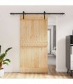 vidaXL Sliding Door Natural and Black 100 x 210 cm Solid Pine Wood