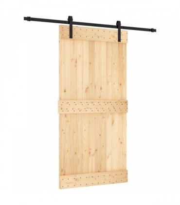 vidaXL Sliding Door Natural and Black 100 x 210 cm Solid Pine Wood
