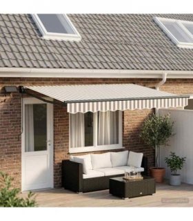 vidaXL Manual Retractable Awning with LEDs Light Grey and White
