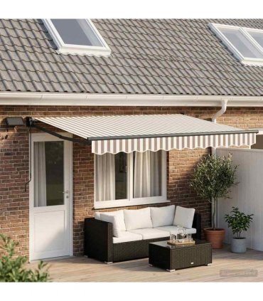 vidaXL Manual Retractable Awning with LEDs Light Grey and White