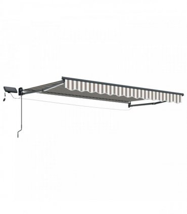 vidaXL Manual Retractable Awning with LEDs Light Grey and White