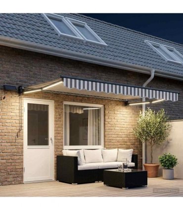 vidaXL Manual Retractable Awning with LEDs Light Grey and White