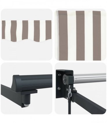 vidaXL Manual Retractable Awning with LEDs Light Grey and White