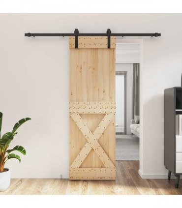 vidaXL Sliding Door Natural and Black 70 x 210 cm Solid Pine Wood