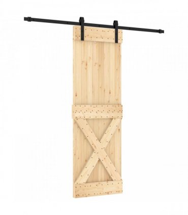 vidaXL Sliding Door Natural and Black 70 x 210 cm Solid Pine Wood