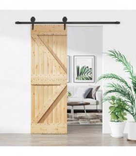 vidaXL Sliding Door Natural and Black 70 x 210 cm Solid Pine Wood
