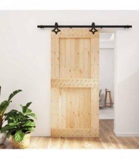 vidaXL Sliding Door Natural and Black 95 x 210 cm Solid Pine Wood