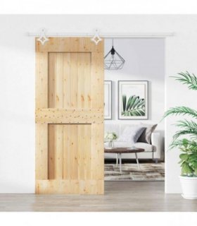vidaXL Sliding Door Natural and White 90 x 210 cm Solid Pine Wood