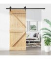 vidaXL Sliding Door Natural and Black 85 x 210 cm Solid Pine Wood