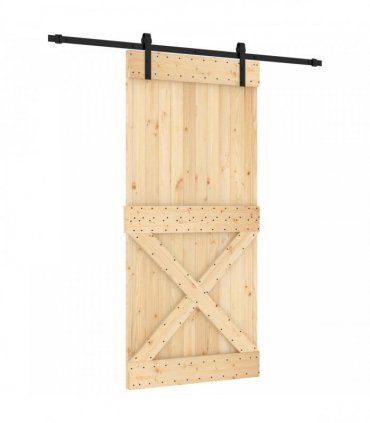 vidaXL Sliding Door Natural and Black 95 x 210 cm Solid Pine Wood