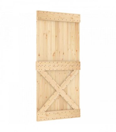 vidaXL Sliding Door Natural and Black 95 x 210 cm Solid Pine Wood