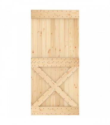 vidaXL Sliding Door Natural and Black 95 x 210 cm Solid Pine Wood