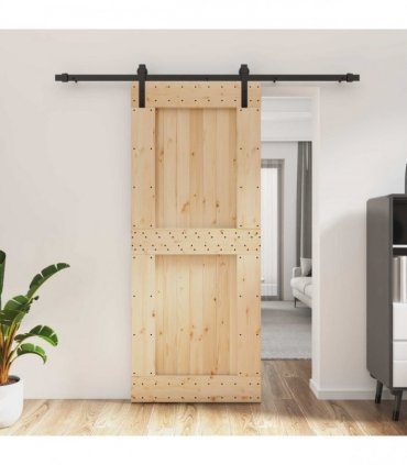 vidaXL Sliding Door Natural and Black 85 x 210 cm Solid Pine Wood