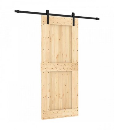 vidaXL Sliding Door Natural and Black 85 x 210 cm Solid Pine Wood
