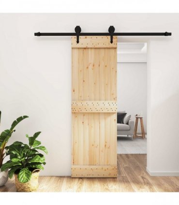 vidaXL Sliding Door Natural and Black 70 x 210 cm Solid Pine Wood