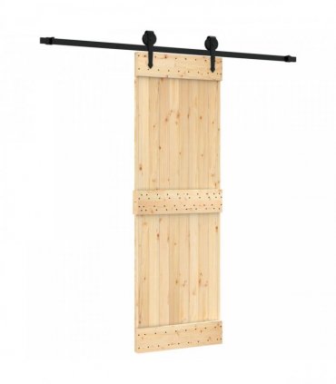 vidaXL Sliding Door Natural and Black 70 x 210 cm Solid Pine Wood