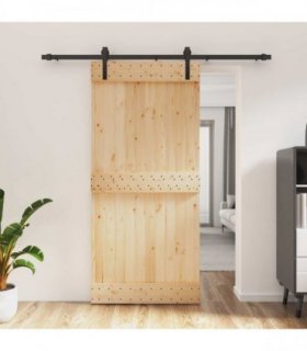vidaXL Sliding Door Natural and Black 95 x 210 cm Solid Pine Wood