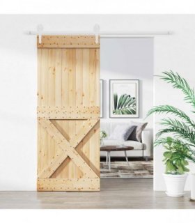 vidaXL Sliding Door Natural and White 85 x 210 cm Solid Pine Wood