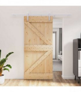 vidaXL Sliding Door Natural and White 95 x 210 cm Solid Pine Wood