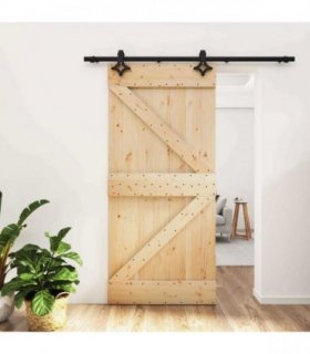 vidaXL Sliding Door Natural and Black 95 x 210 cm Solid Pine Wood