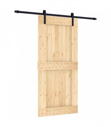 vidaXL Sliding Door Natural and Black 95 x 210 cm Solid Pine Wood