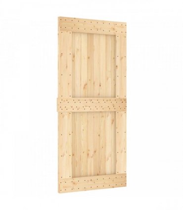 vidaXL Sliding Door Natural and Black 95 x 210 cm Solid Pine Wood