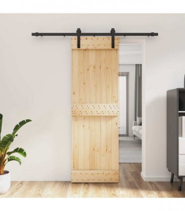 vidaXL Sliding Door Natural and Black 70 x 210 cm Solid Pine Wood
