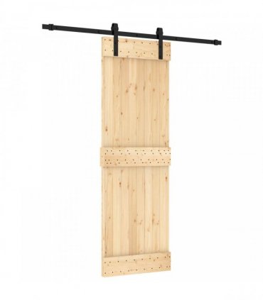 vidaXL Sliding Door Natural and Black 70 x 210 cm Solid Pine Wood