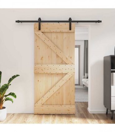 vidaXL Sliding Door Natural and Black 95 x 210 cm Solid Pine Wood