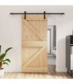 vidaXL Sliding Door Natural and Black 95 x 210 cm Solid Pine Wood