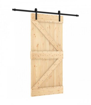 vidaXL Sliding Door Natural and Black 95 x 210 cm Solid Pine Wood