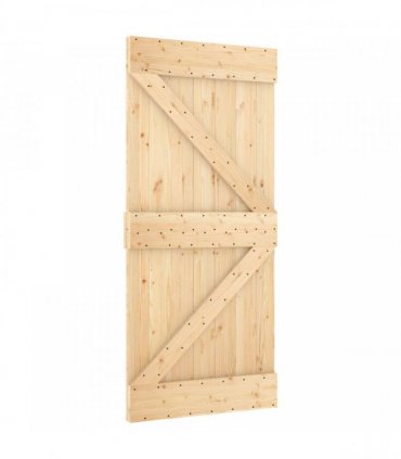 vidaXL Sliding Door Natural and Black 95 x 210 cm Solid Pine Wood