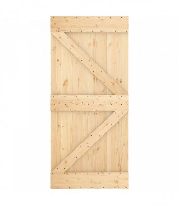 vidaXL Sliding Door Natural and Black 95 x 210 cm Solid Pine Wood