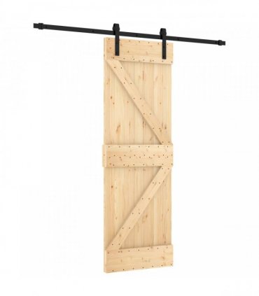 vidaXL Sliding Door Natural and Black 70 x 210 cm Solid Pine Wood