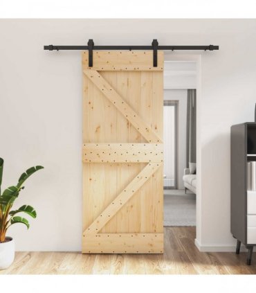 vidaXL Sliding Door Natural and Black 85 x 210 cm Solid Pine Wood