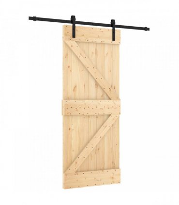 vidaXL Sliding Door Natural and Black 85 x 210 cm Solid Pine Wood