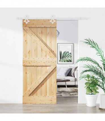 vidaXL Sliding Door Natural and White 85 x 210 cm Solid Pine Wood